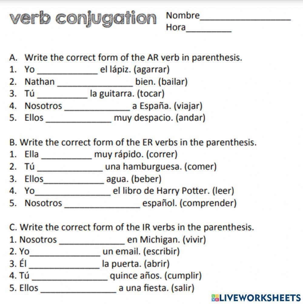 Ar Er Ir Verbos Worksheet Worksheets Library