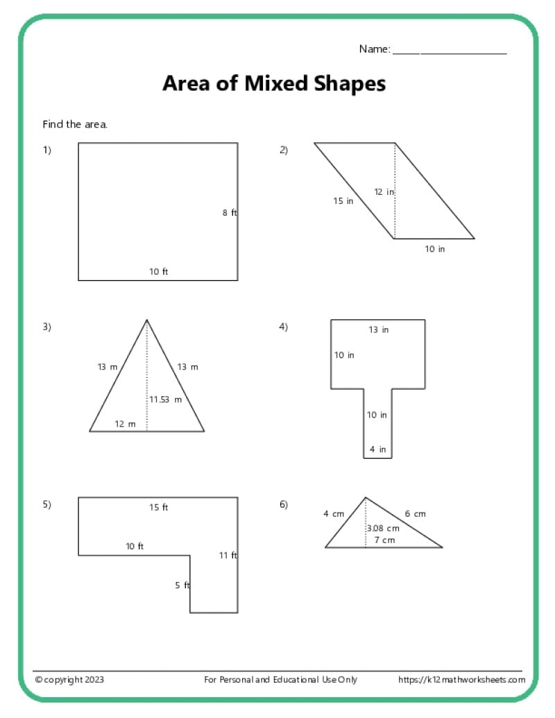 Area Worksheets