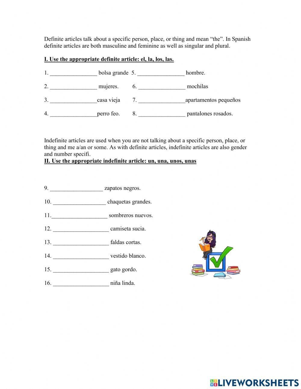 Art Culos Definidos E Indefinidos Definite And Indefinite Articles Worksheets Library