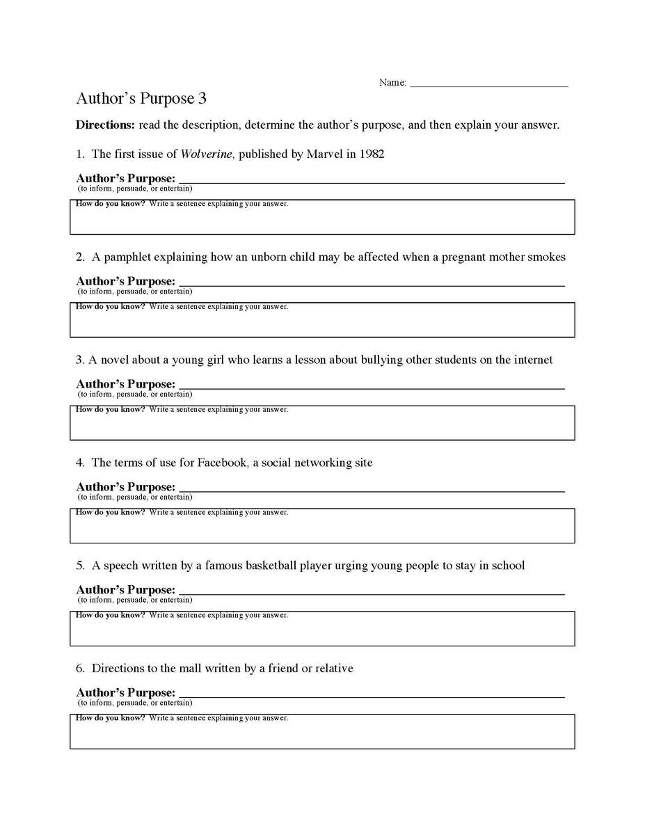 Free Printable Author S Purpose Worksheet Bundle 3 Activities We Are Teachers