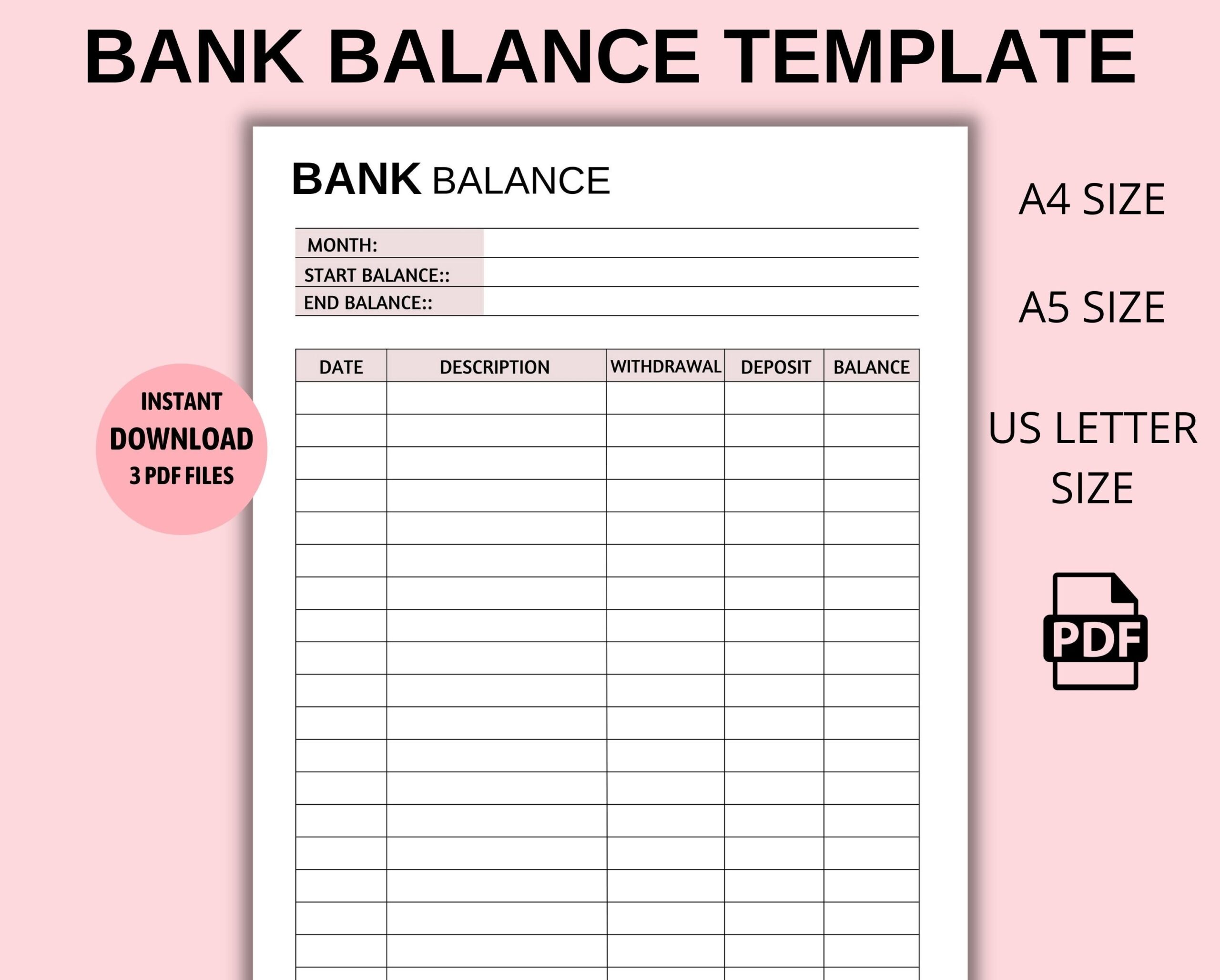 Bank Balance Printable Balance Sheet Bank Summary Finance Savings Log Save Money Bank Account Transactions Log Bank Tracker Etsy