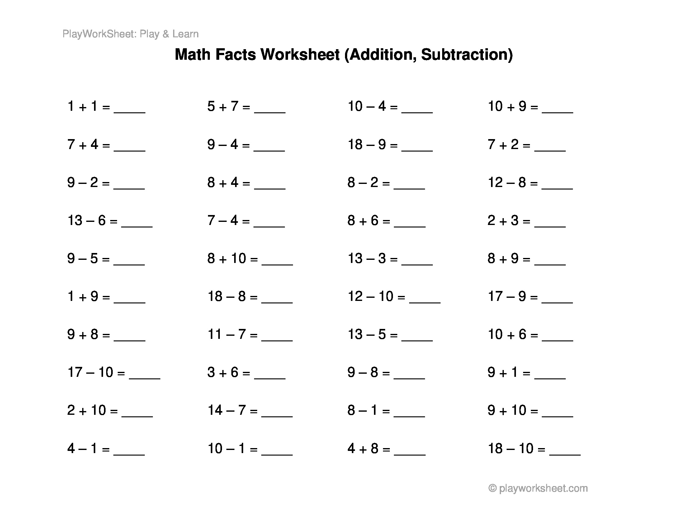 Basic Math Facts Worksheet Addition And Subtraction Free Printables For Kids Basic Math Facts Worksheet Addition And Subtraction Free Printables For Kids