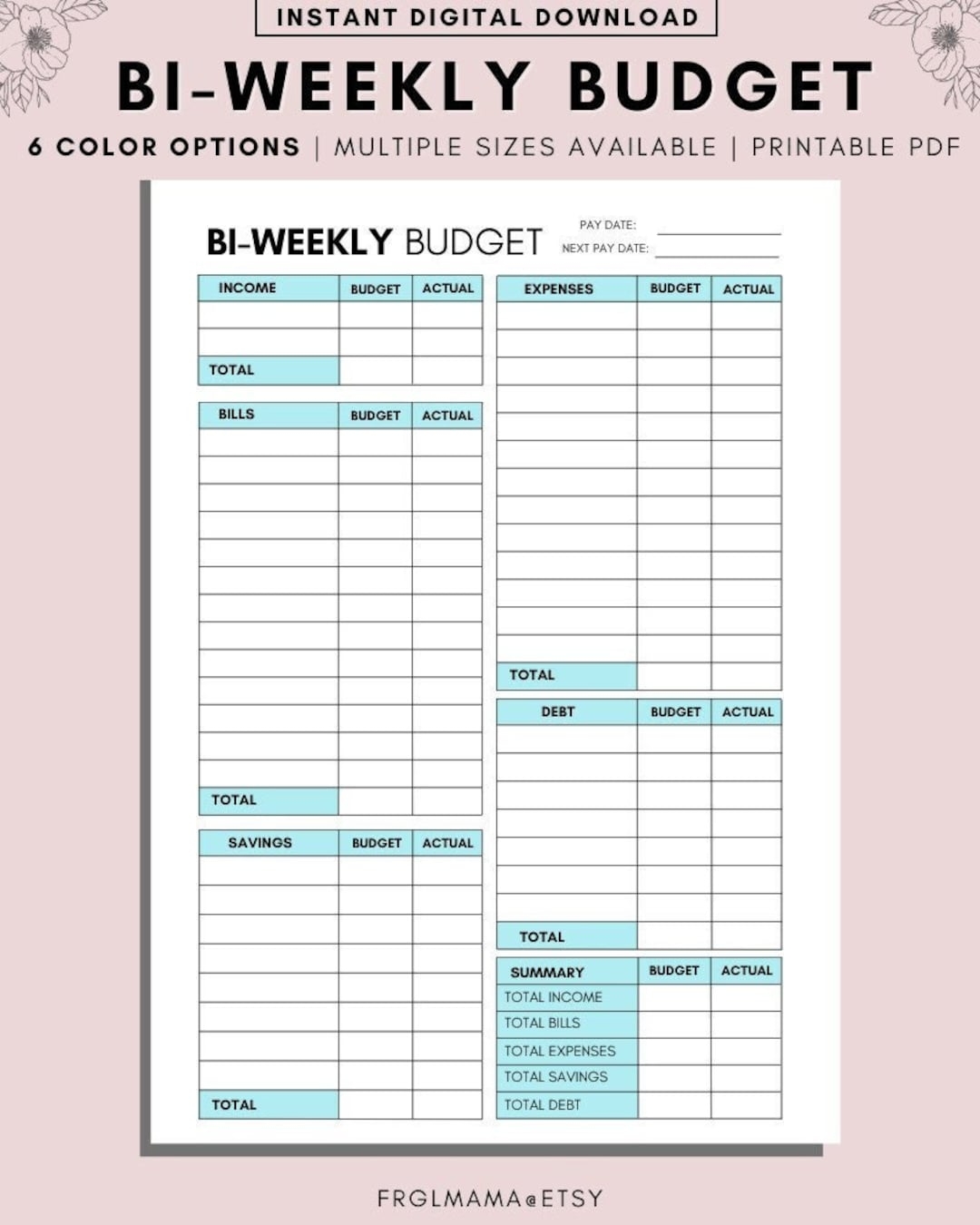Bi Weekly Budget Overview Printable A4 A5 Letter PDF Etsy