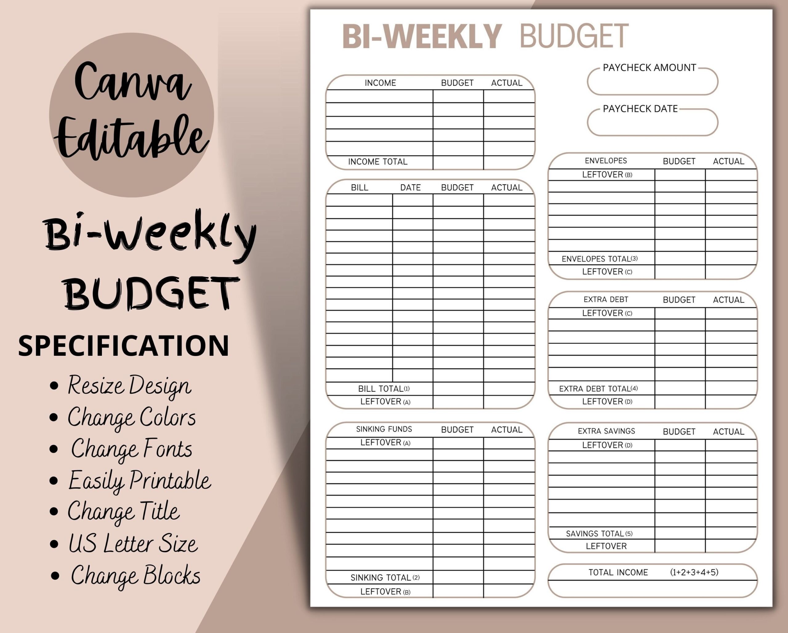 Bi Weekly Budget Overview Template Printable Canva Editable Paycheck Budget Budget Binder Budget Planner Budget Template A4 Letter PDF Etsy Israel Editable Printable Biweekly Budget Printout Budget By Paycheck Budget Template Minimalist Budget Tracker Finance Planner Letter Etsy