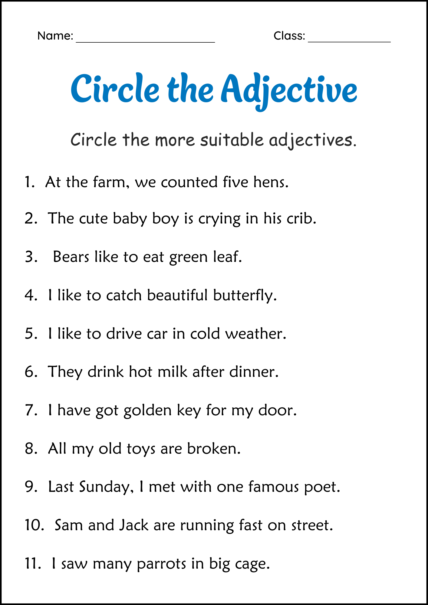 Circle The Adjectives Grammar Worksheets 2nd And 3rd Grade Made By Teachers Circle The Adjectives Grammar Worksheets 2nd And 3rd Grade Made By Teachers