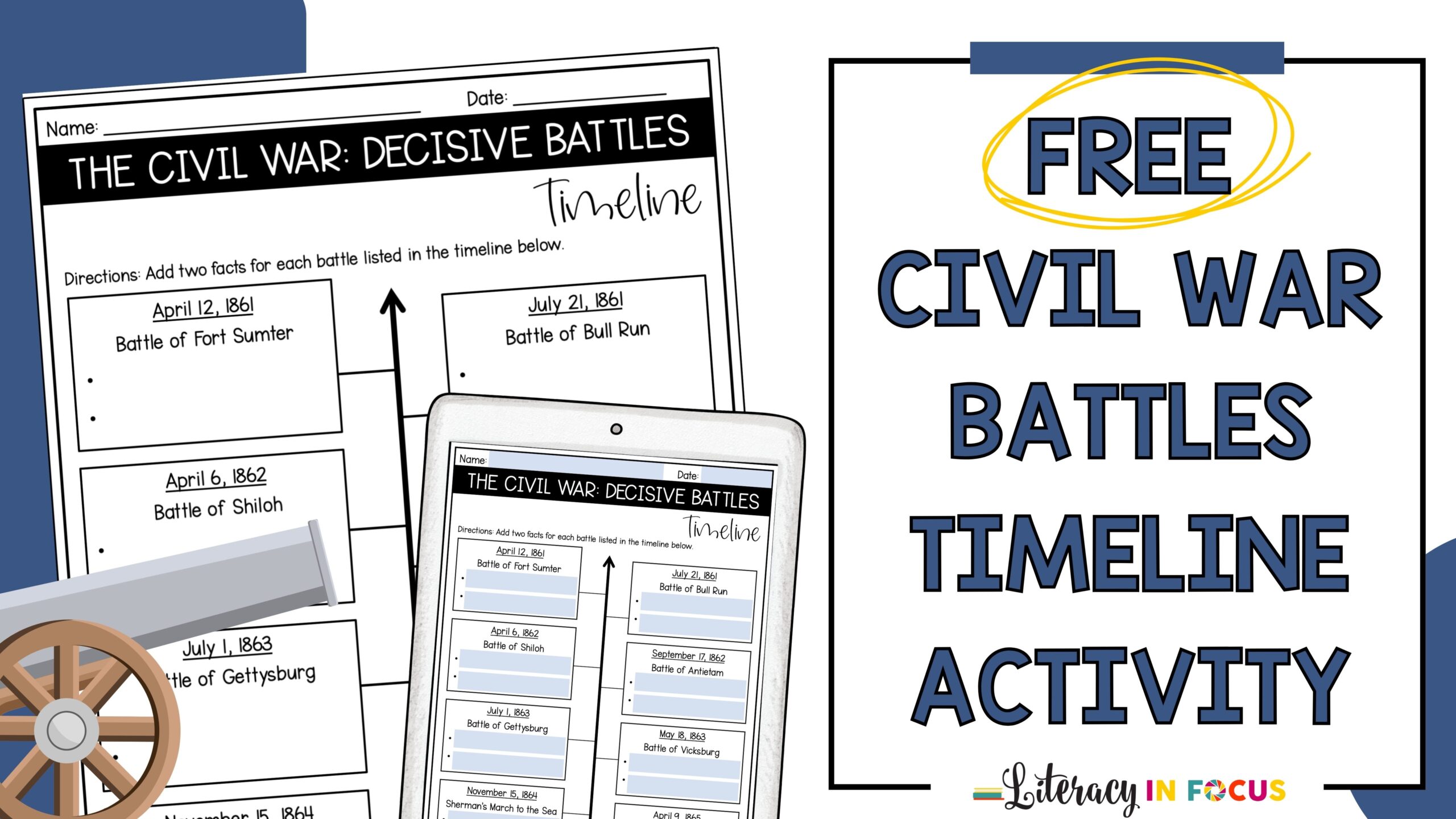 Civil War Battles Timeline Activity Free Worksheet Literacy In Focus The Civil War Worksheet WordMint
