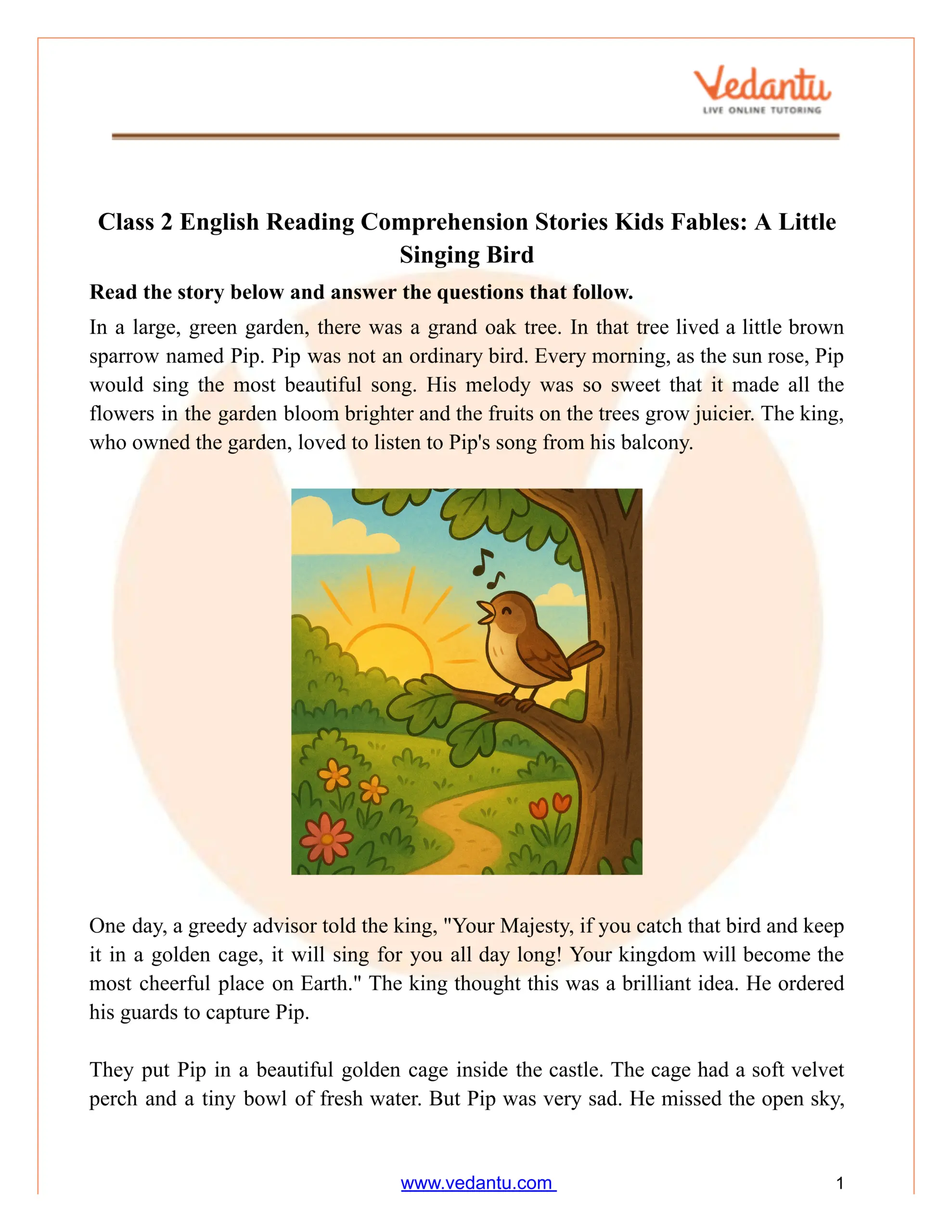 Class 2 Reading Comprehension A Big White Hen Worksheet PDF