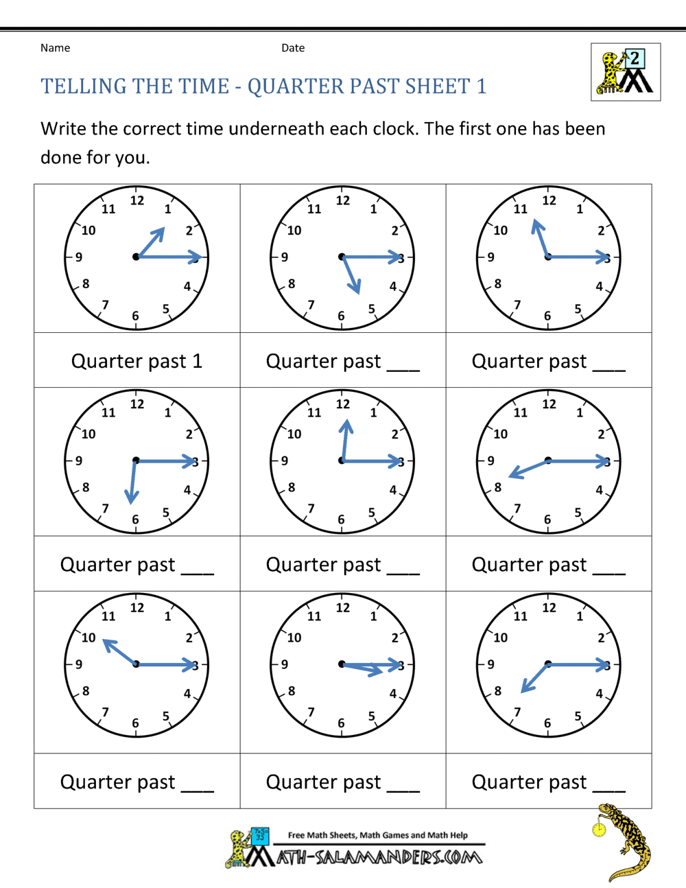 Clock Worksheet Quarter Past And Quarter To
