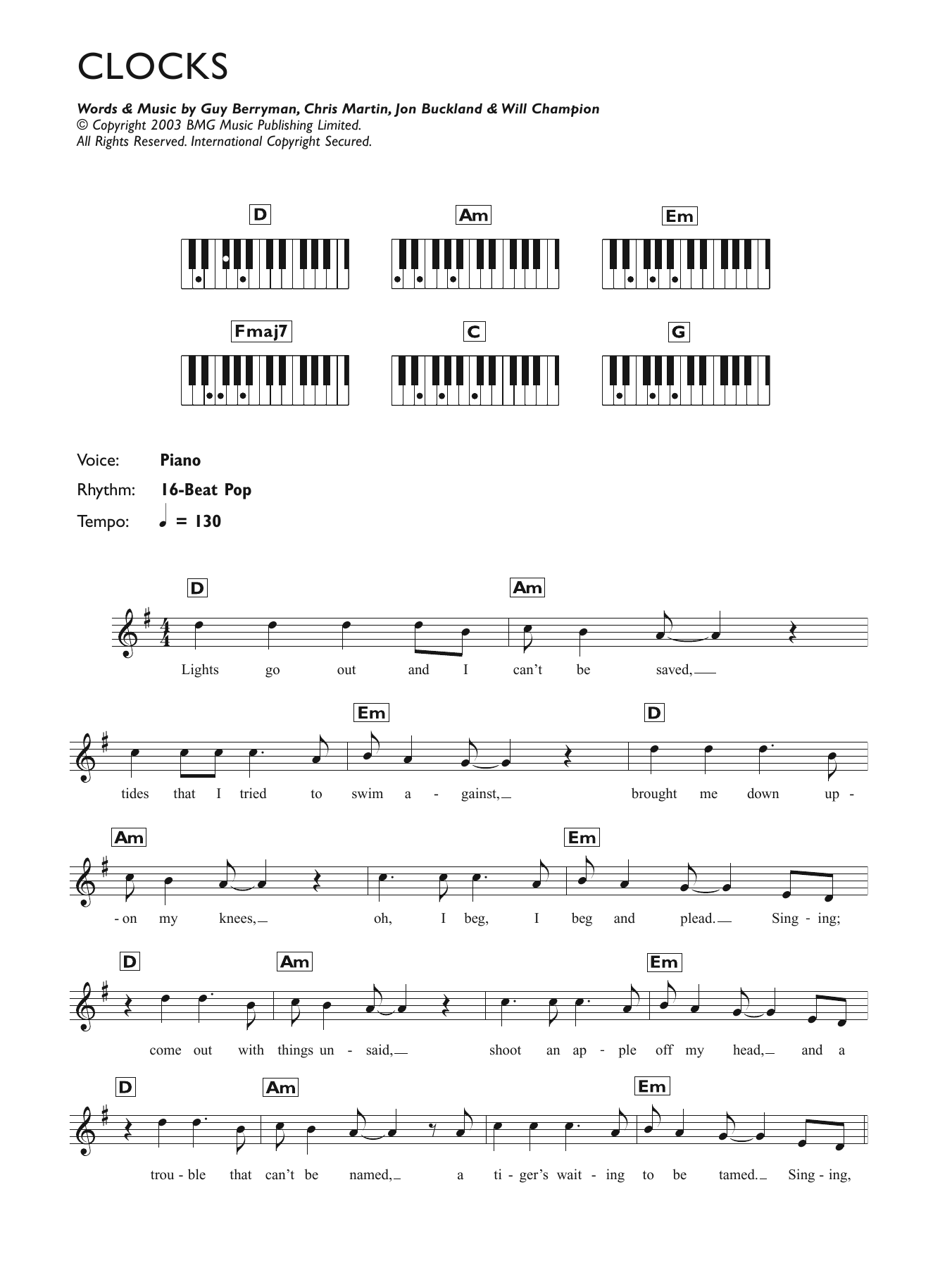 Clocks By Coldplay Sheet Music For Piano Chords Lyrics At Sheet Music Direct Clocks By Coldplay Sheet Music For Piano Chords Lyrics At Sheet Music Direct