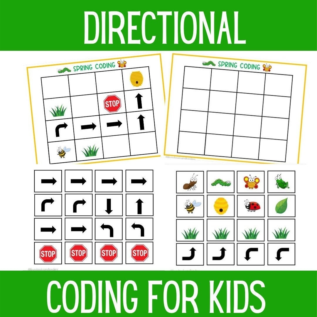 Coding For Kids Directional Coding Coding Worksheets Spring Busy Book Kindergarten Worksheets Spring Activities Bugs Preschool Etsy Norway