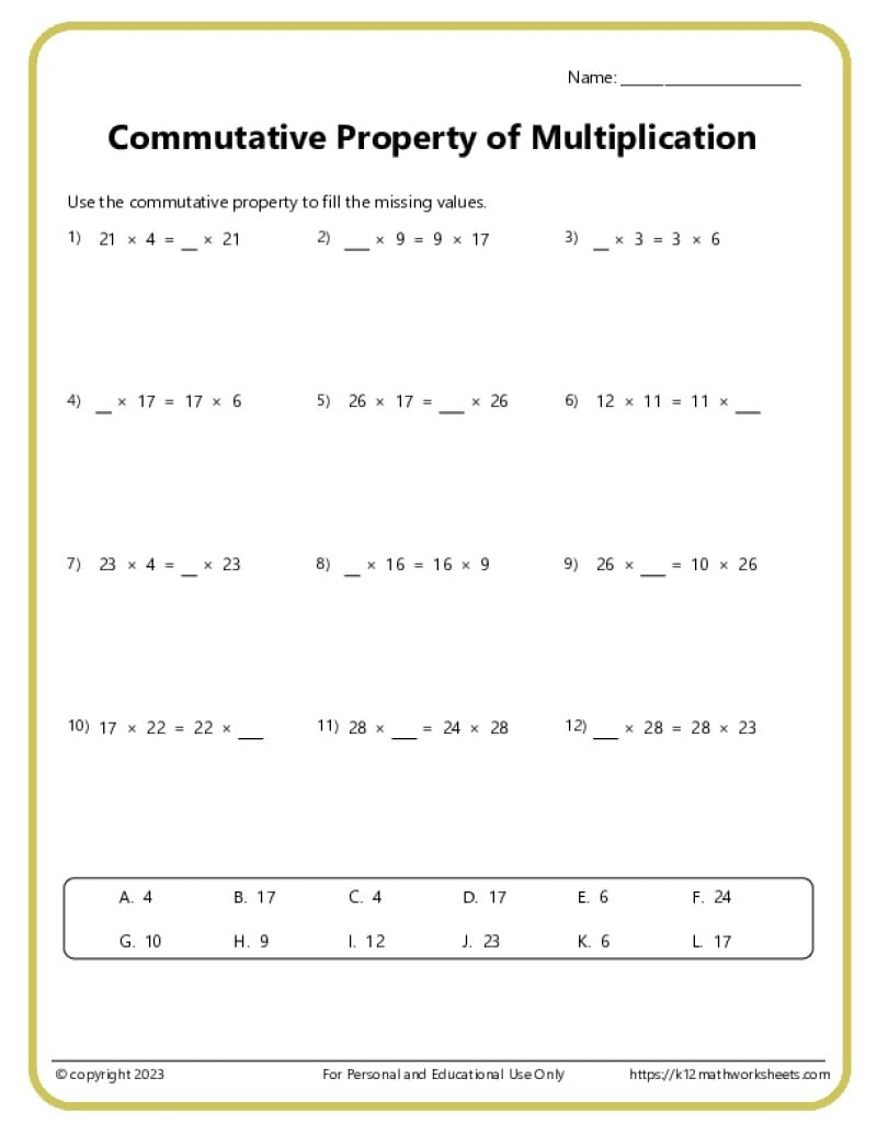Commutative Property Of Multiplication Worksheets Commutative Property Of Multiplication Worksheets