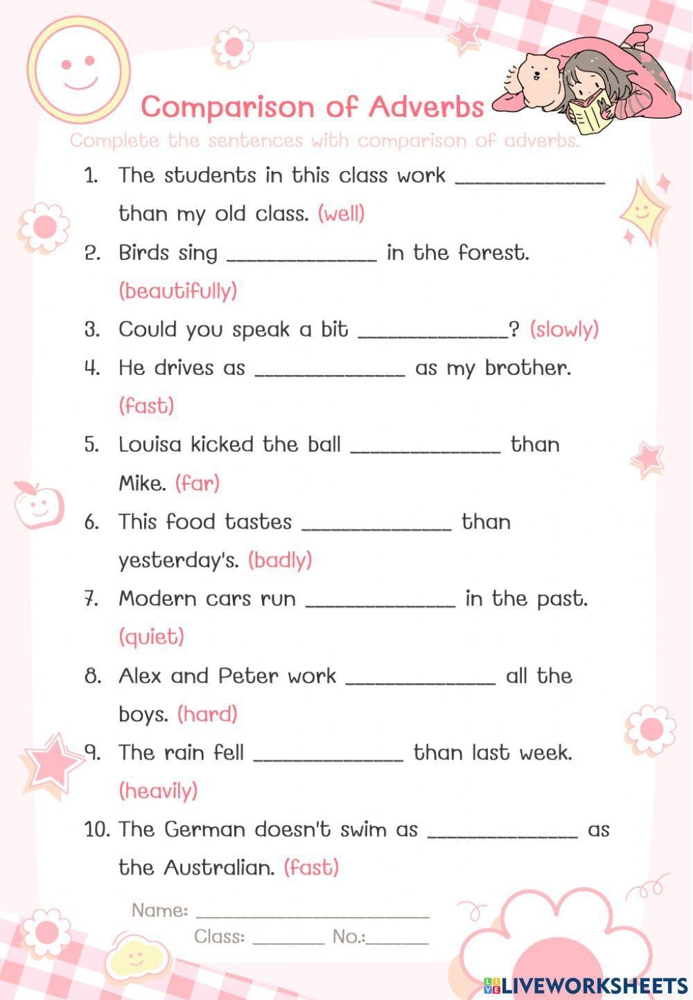Comparison Of Adverbs Online Worksheet Worksheets Library Practice 1 Comparative Adverbs Worksheet Worksheets Library