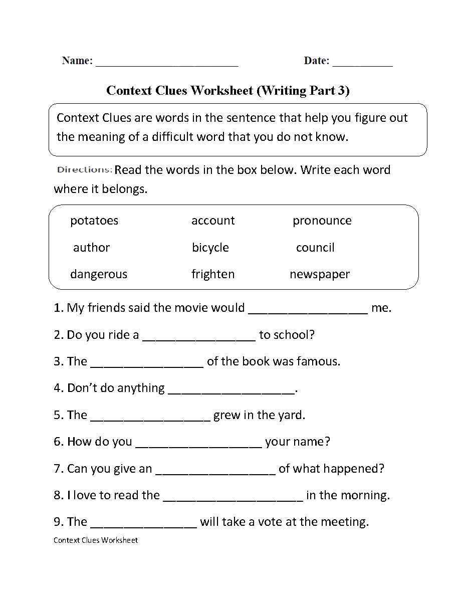 Context Clues Worksheets Printable Vocabulary Inference Activities Context Clues Worksheets Printable Vocabulary Inference Activities