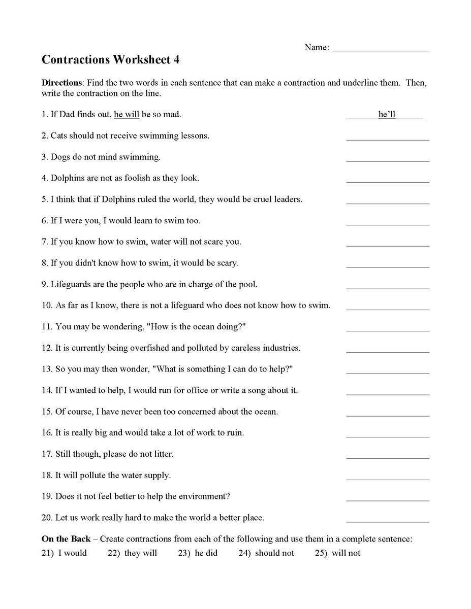 Contractions Worksheet 4 Grammar Activity Contractions Worksheets Grammar Practice Review Pages Activities Morning Work Made By Teachers