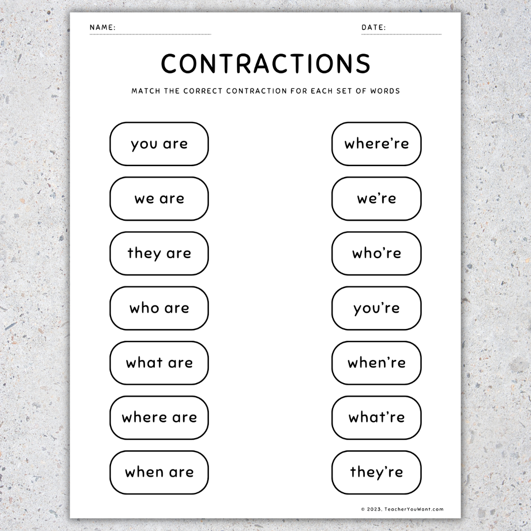 Contractions Worksheet Second Grade Teaching Blog