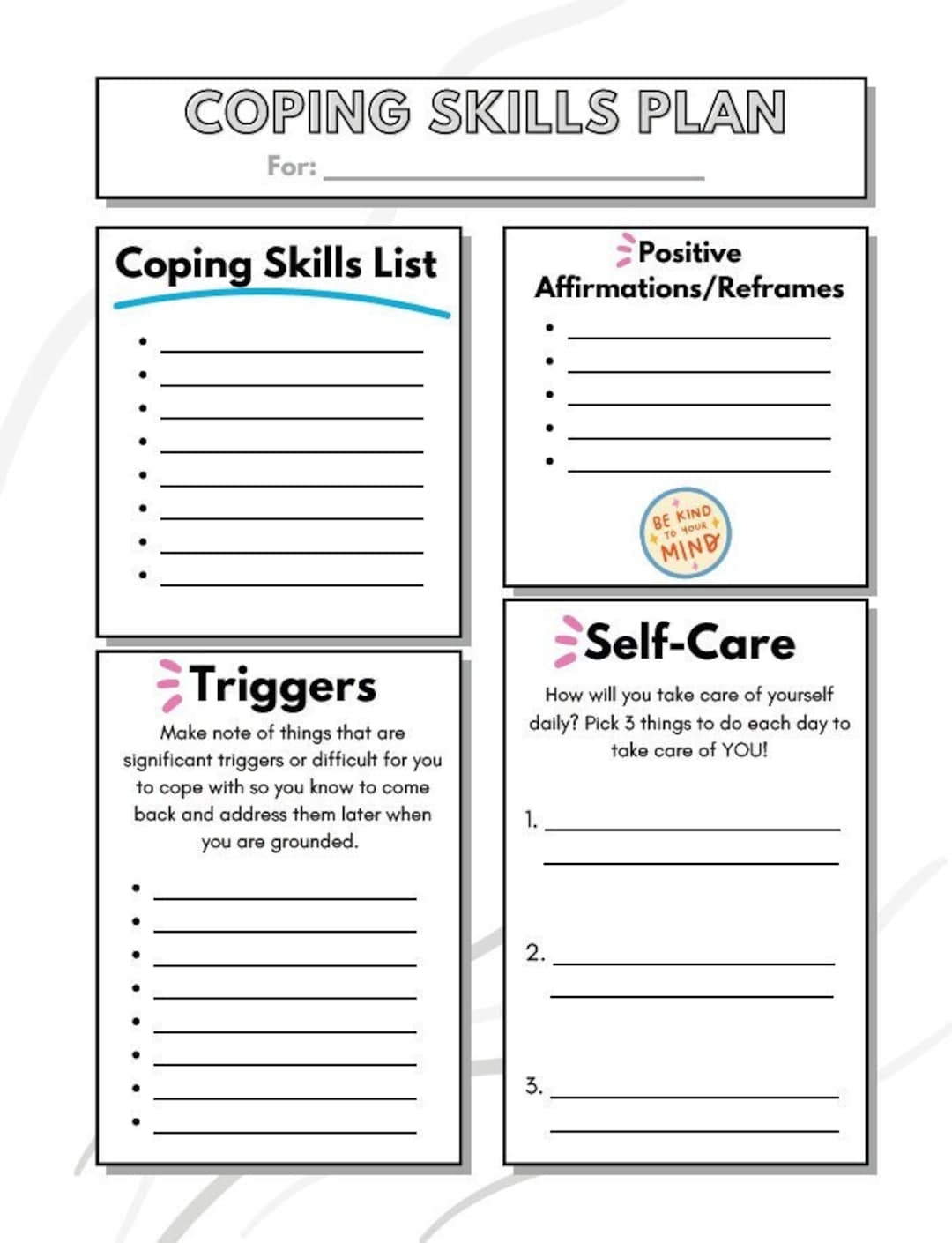 Coping Skill Worksheet Brainstorm Download Kid Trauma Therapy CBT Worksheet Printable Therapy Worksheet Anxiety Depression Worksheet Etsy