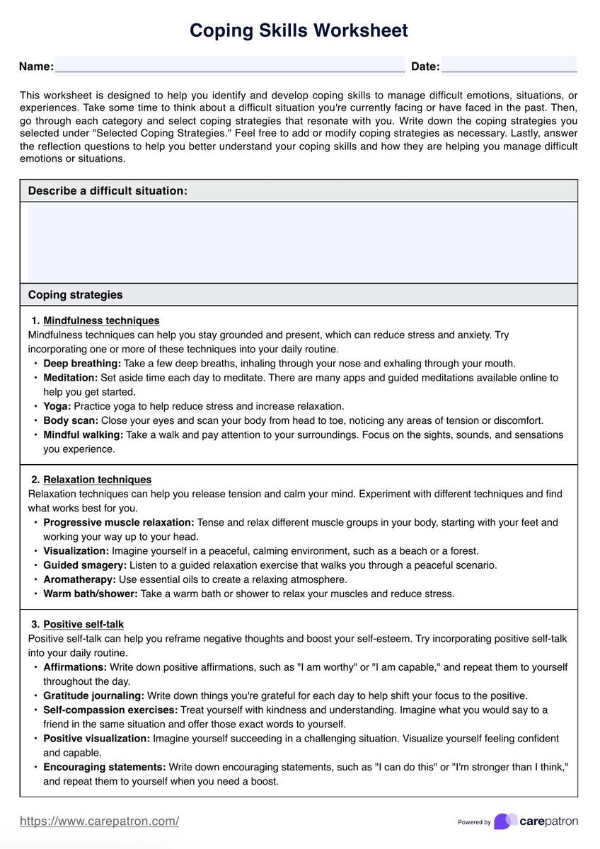 Coping Skills Worksheets