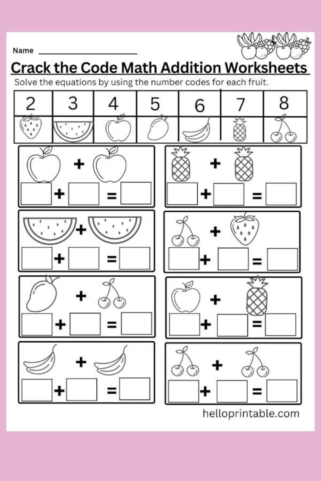 FREE Printable Crack The Code Kindergarten Addition Math Worksheet S