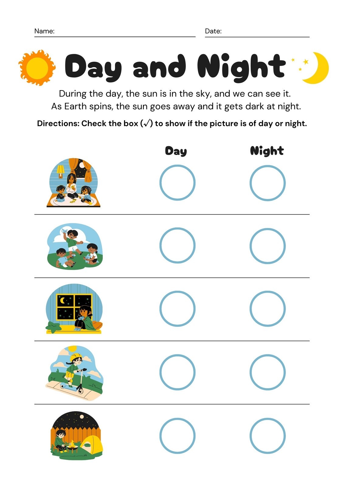 Printable Day And Night Sorting Activity For Toddlers