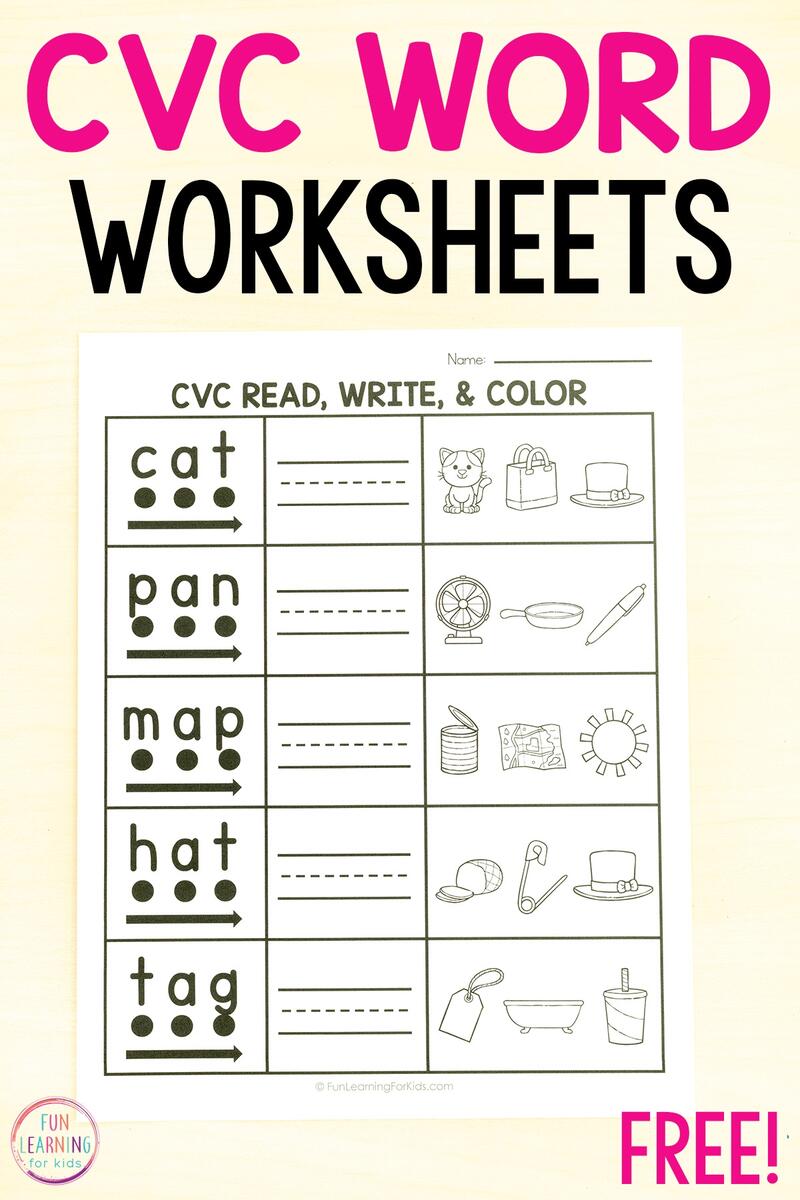 CVC Words Read Write And Color Worksheets 20 Free CVC Words Worksheets Teach Prints