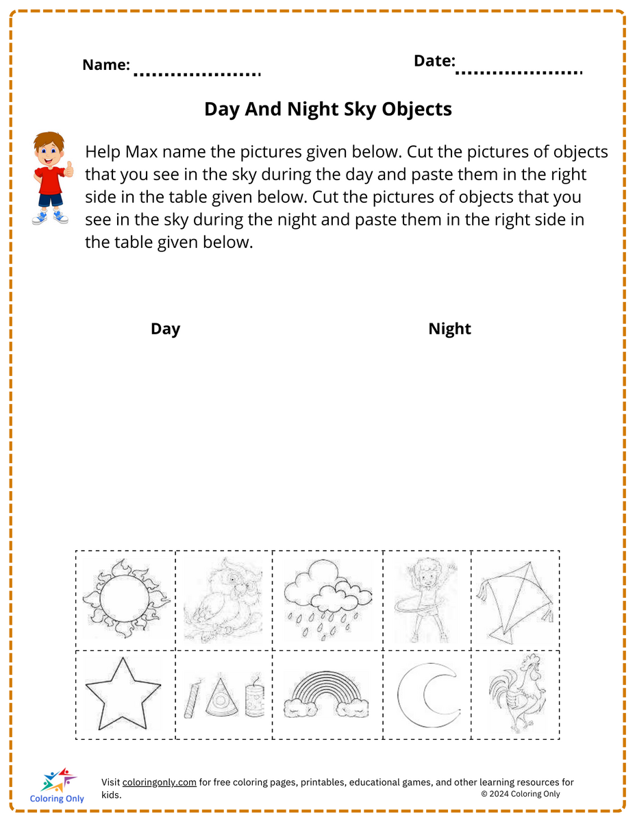 Day And Night Sky Objects Free Printable Worksheet Day And Night Sky Objects Free Printable Worksheet