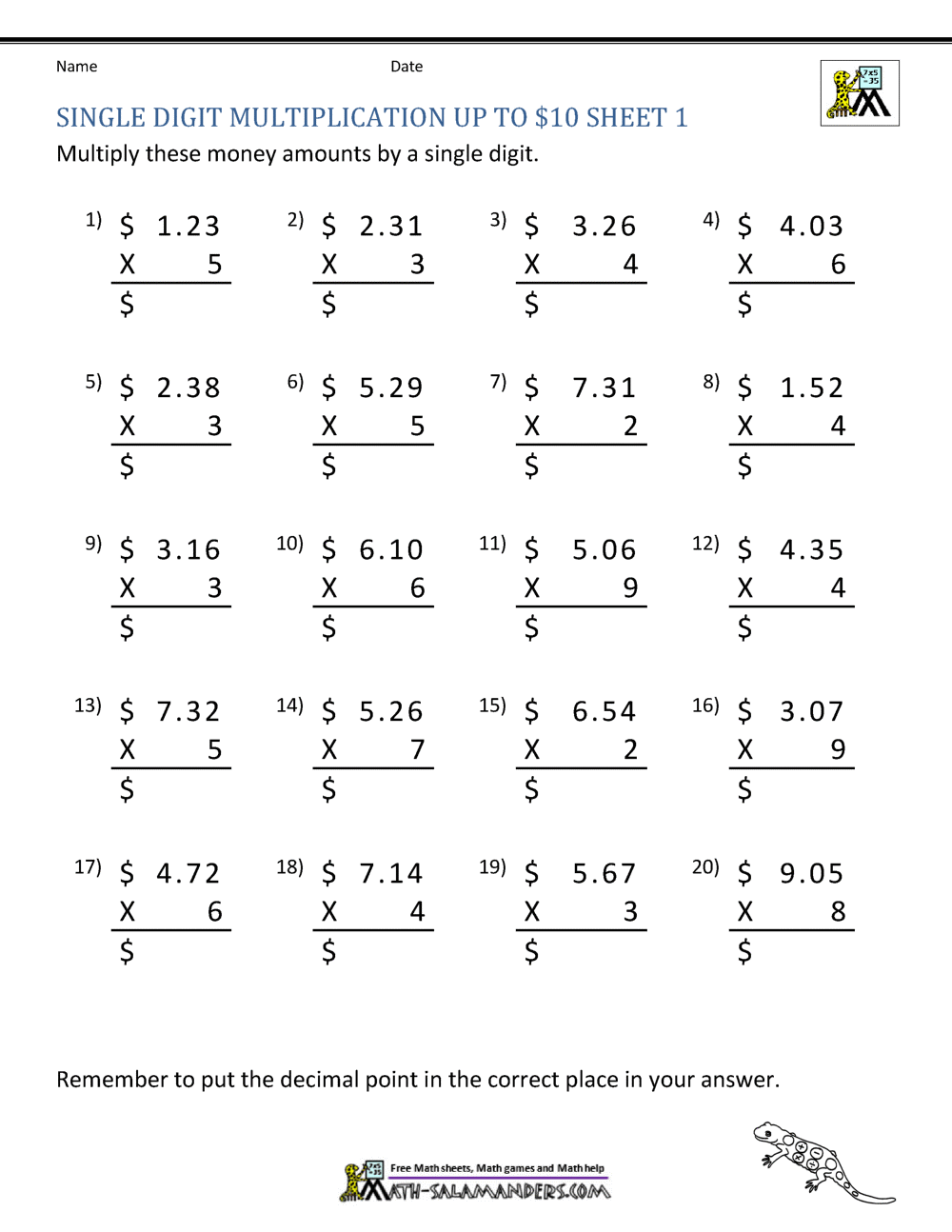 Decimal Multiplication Worksheet 5th Grade 12 Multiplying Decimals Worksheet Free PDF At Worksheeto