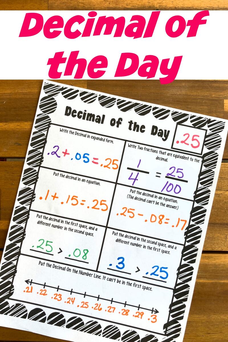 Decimal Of The Day A FREE Printable To Review Decimals Daily