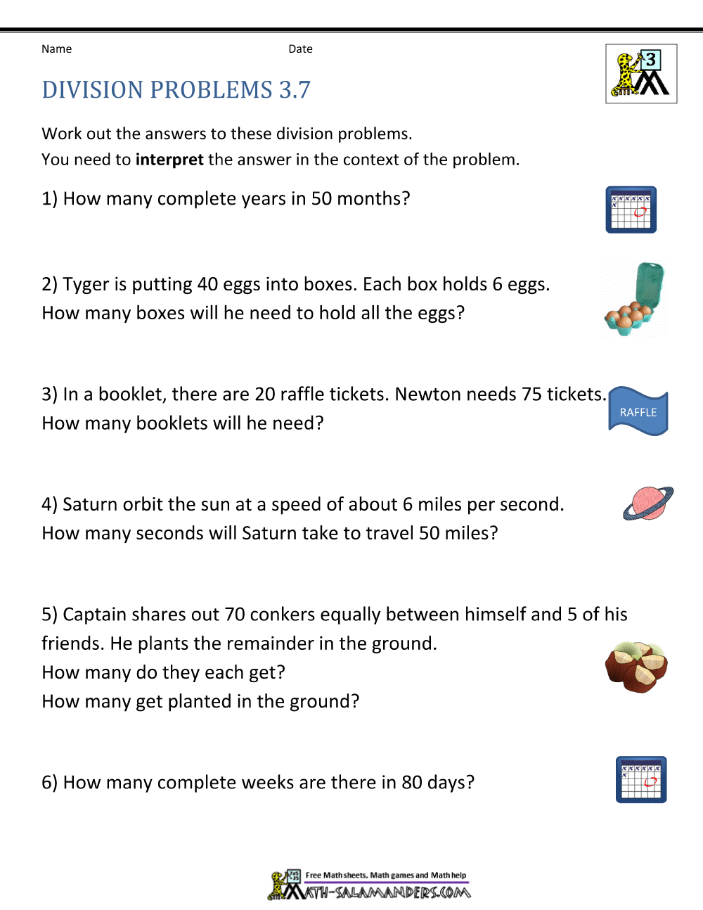 Division Worksheets Grade 3