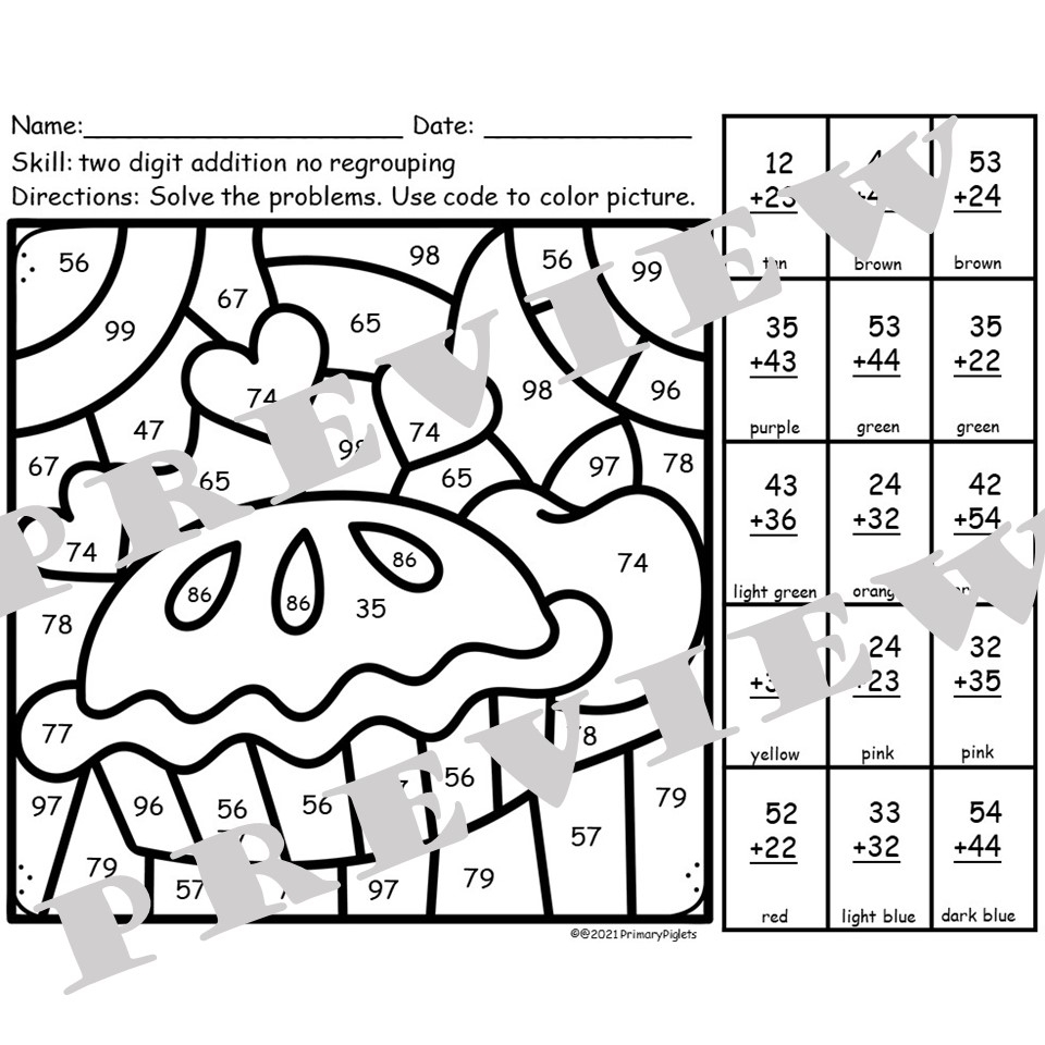 Double Digit Addition Thanksgiving Color By Number Made By Teachers