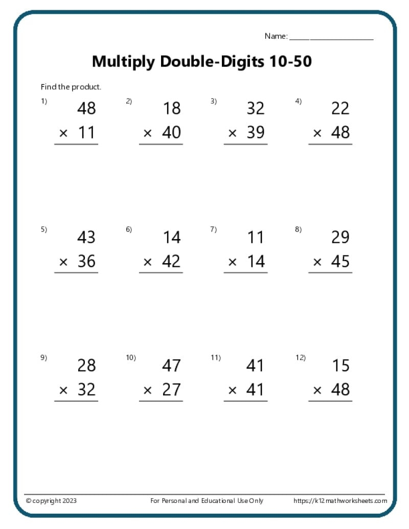 Double Digit Multiplication Worksheets 10 Printable Double Digit Multiplication Worksheets 2 Digit Practice PDF Download Etsy