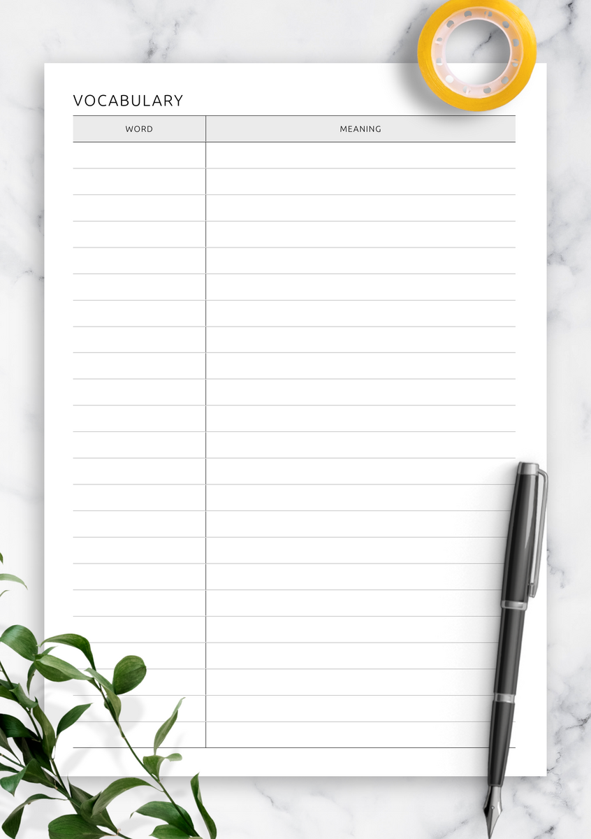 Download Printable Vocabulary Definitions Template PDF Download Printable Vocabulary Definitions Template PDF