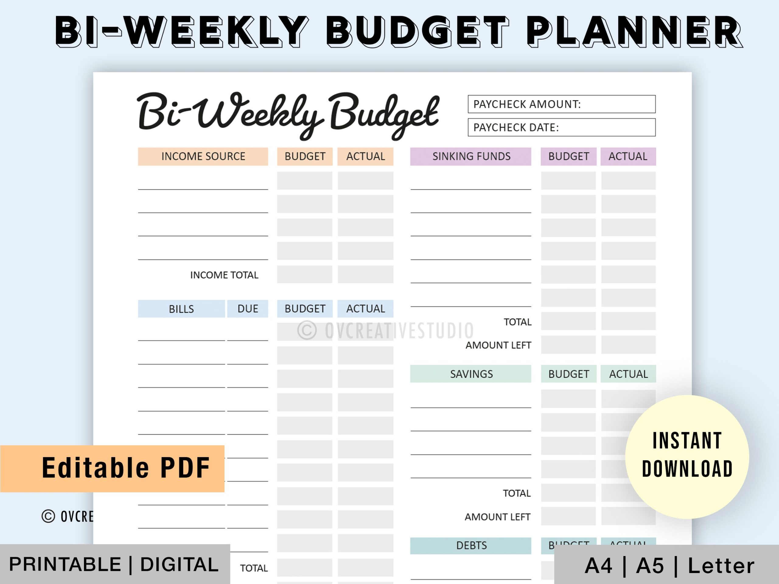 Editable Bi Weekly Budget Planner Printable Digital Personal Budget Bi Weekly Budget Template Budget By Bi Weekly A4 A5 Letter Etsy