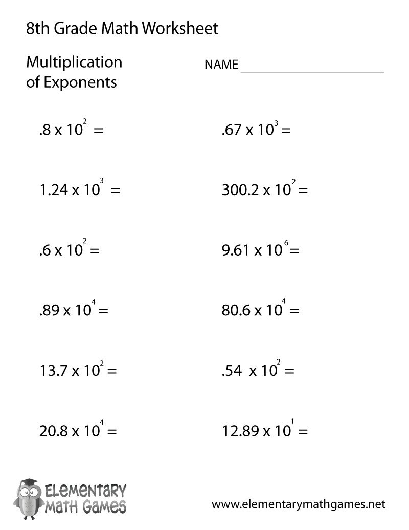 Eighth Grade Multiplication Of Exponents Worksheet Eighth Grade Absolute Value Worksheet