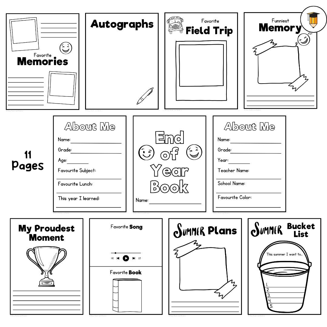 End Of Year Book Kids Yearbook School Printables Activities For Kids Gifts For Kids Student Gifts Worksheets For Kids