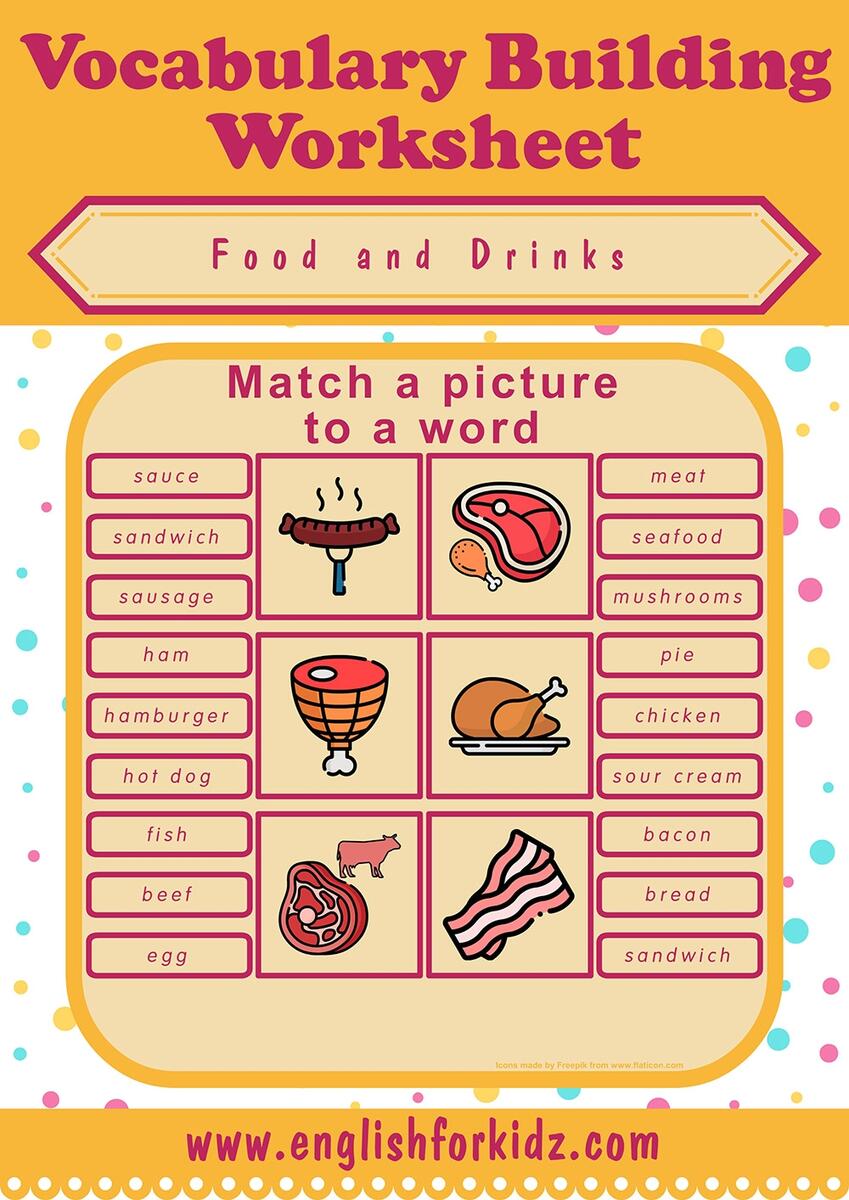 English For Kids Step By Step Food Drinks Worksheets Picture To Word Matching English For Kids Step By Step Food Drinks Worksheets Picture To Word Matching