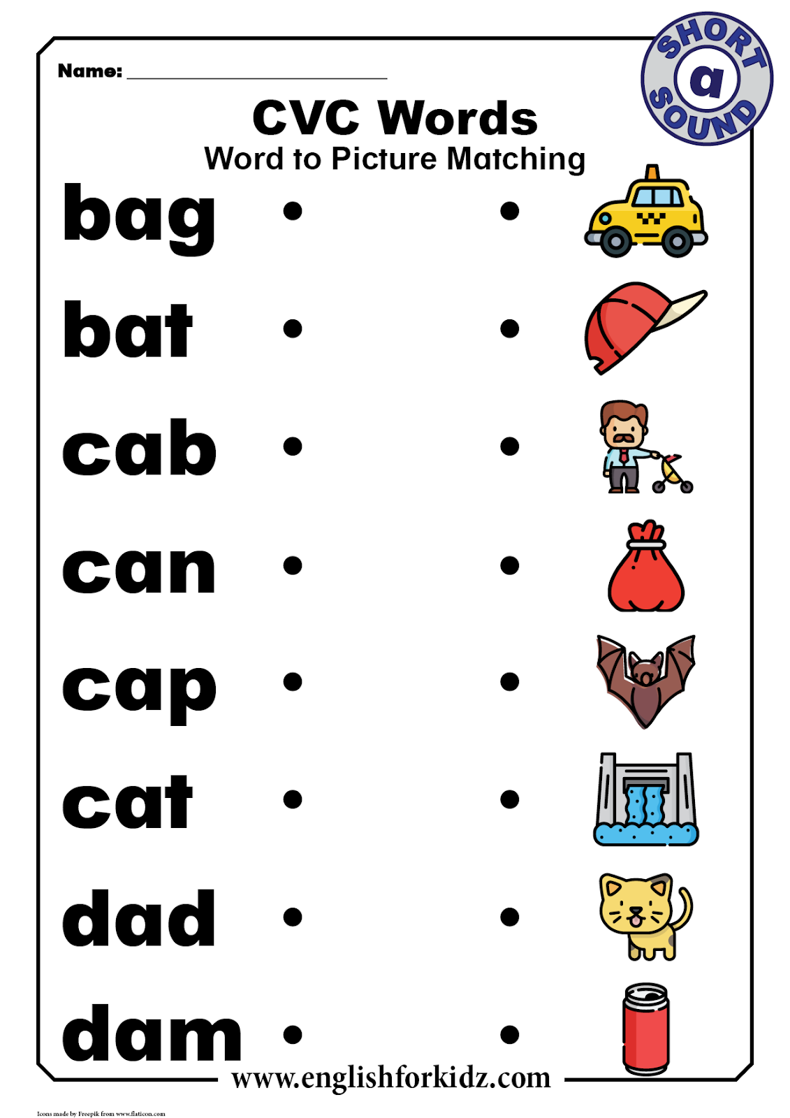 English For Kids Step By Step Short A Sound Worksheets Flashcards Posters Reading Comprehension