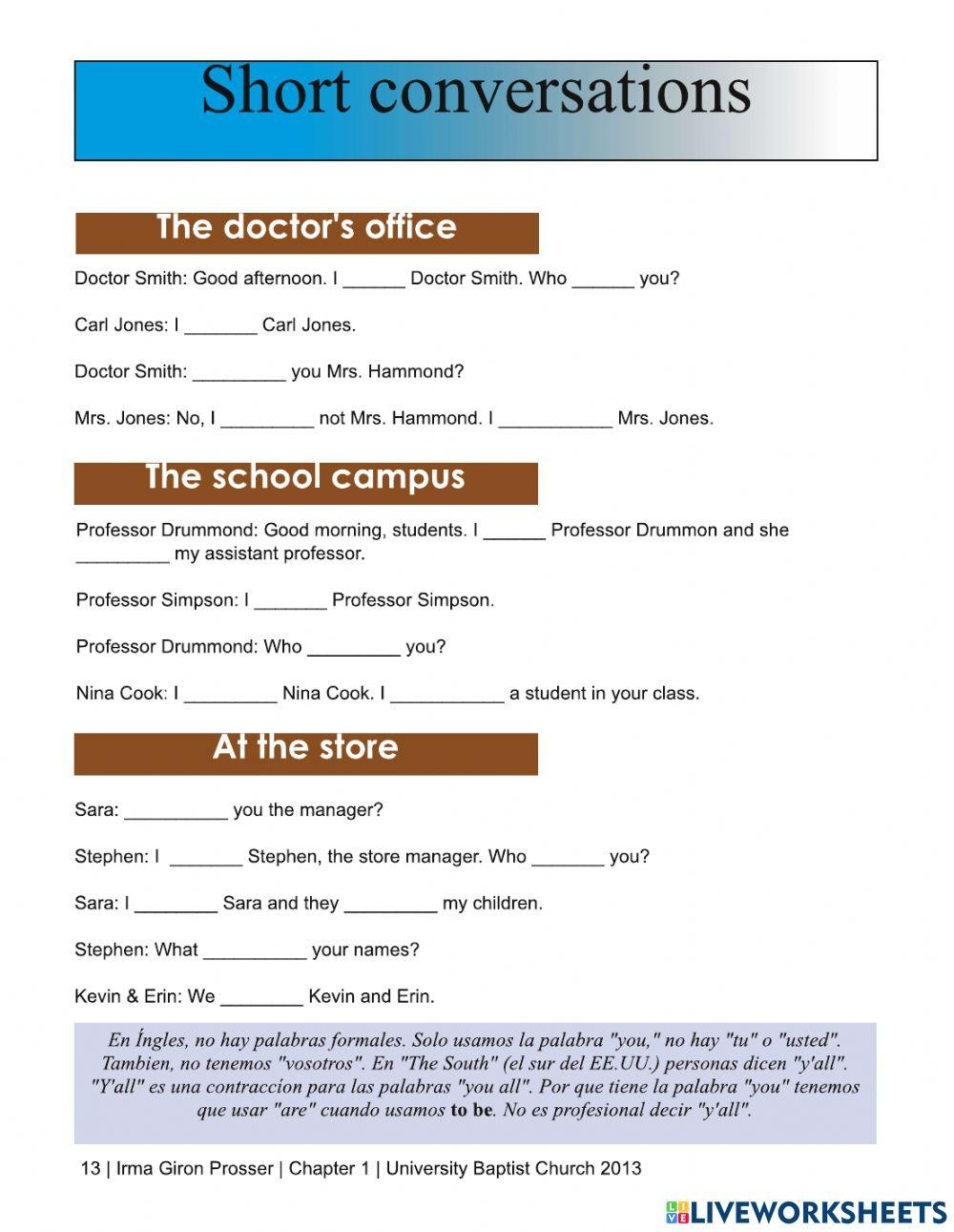English For Spanish Speakers Worksheet Worksheets Library