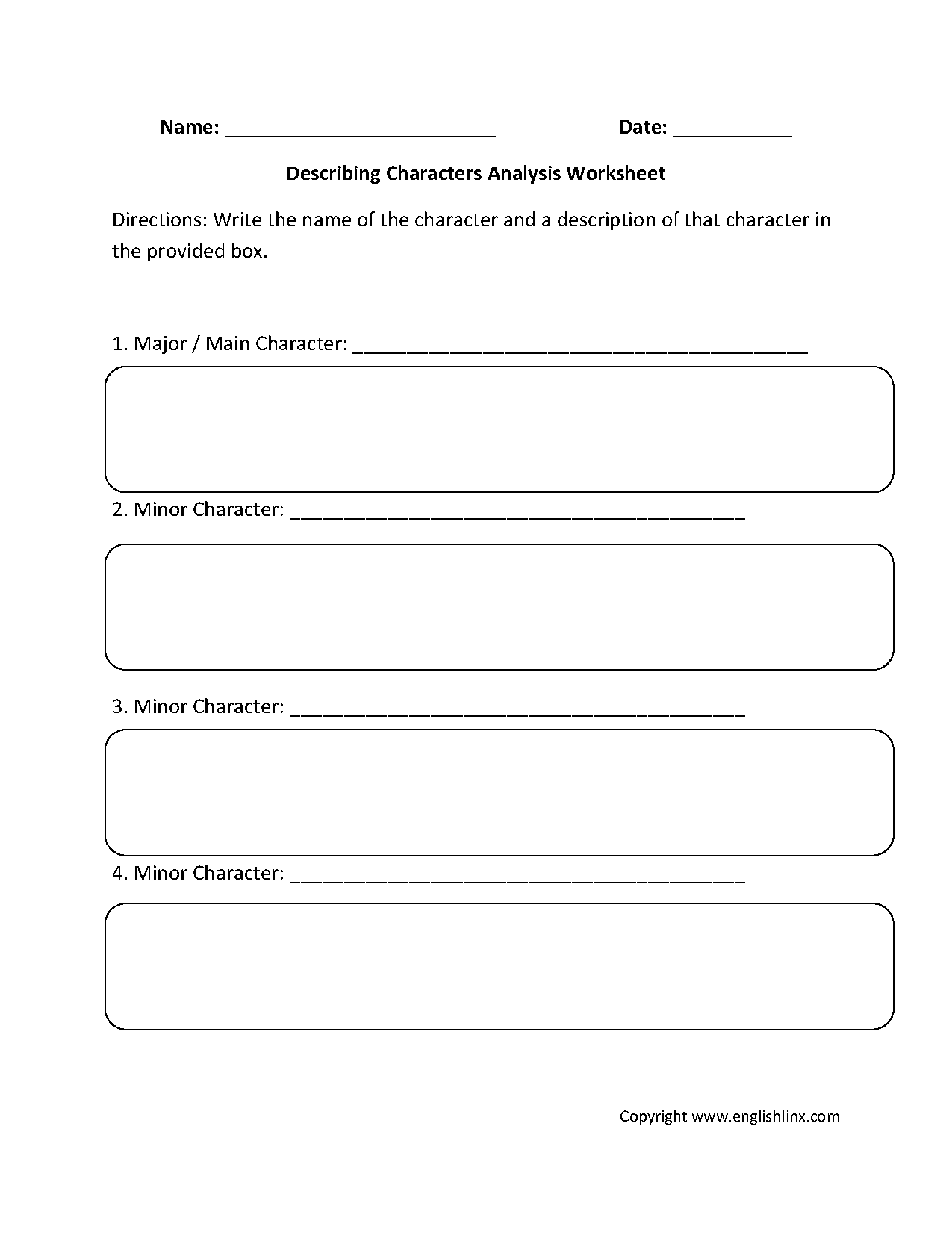 Englishlinx Character Analysis Worksheets Englishlinx Character Analysis Worksheets