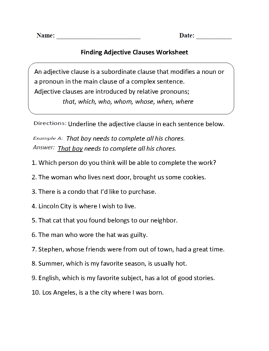 Englishlinx Clauses Worksheets