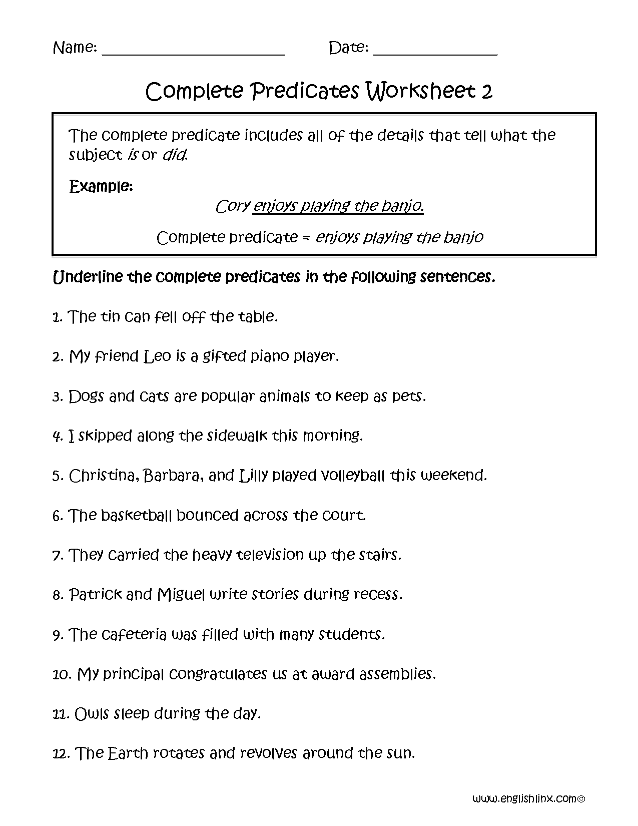 Englishlinx Subject And Predicate Worksheets Simple Subjects Predicates Worksheets Ereading Worksheets