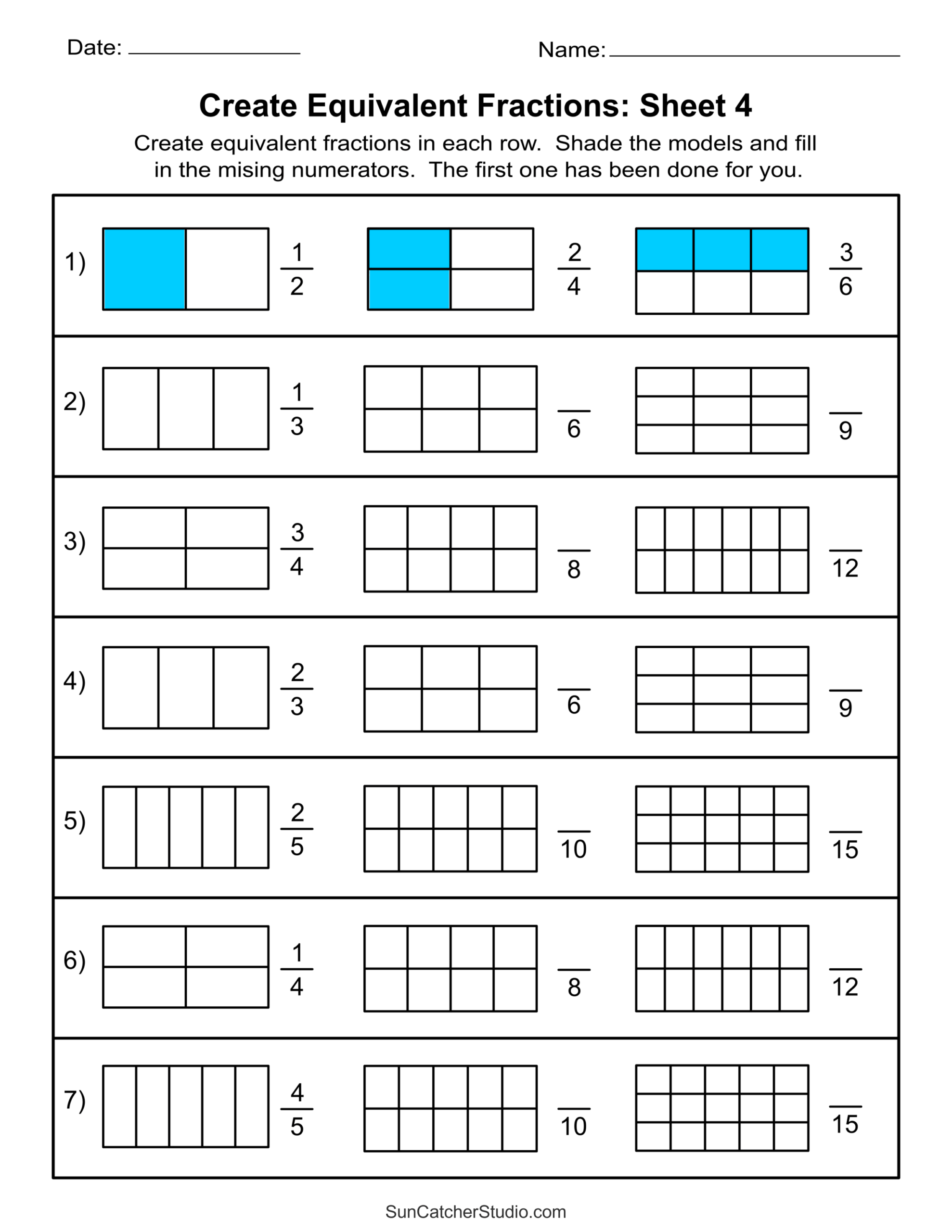 Equivalent Fractions Finding And Writing Equal Fractions Free Printables Lettering SVG Files Tools Apps 2d Shapes Worksheets