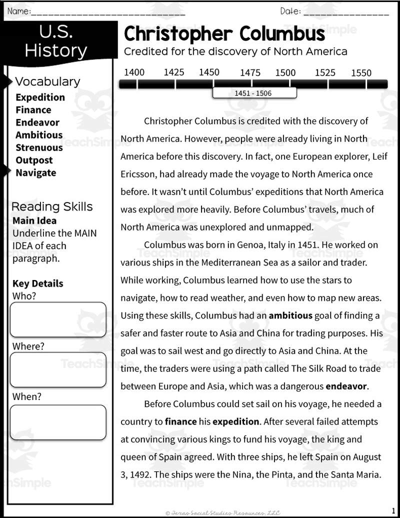 European Exploration With Christopher Columbus Reading Packet By Teach Simple European Exploration With Christopher Columbus Reading Packet By Teach Simple