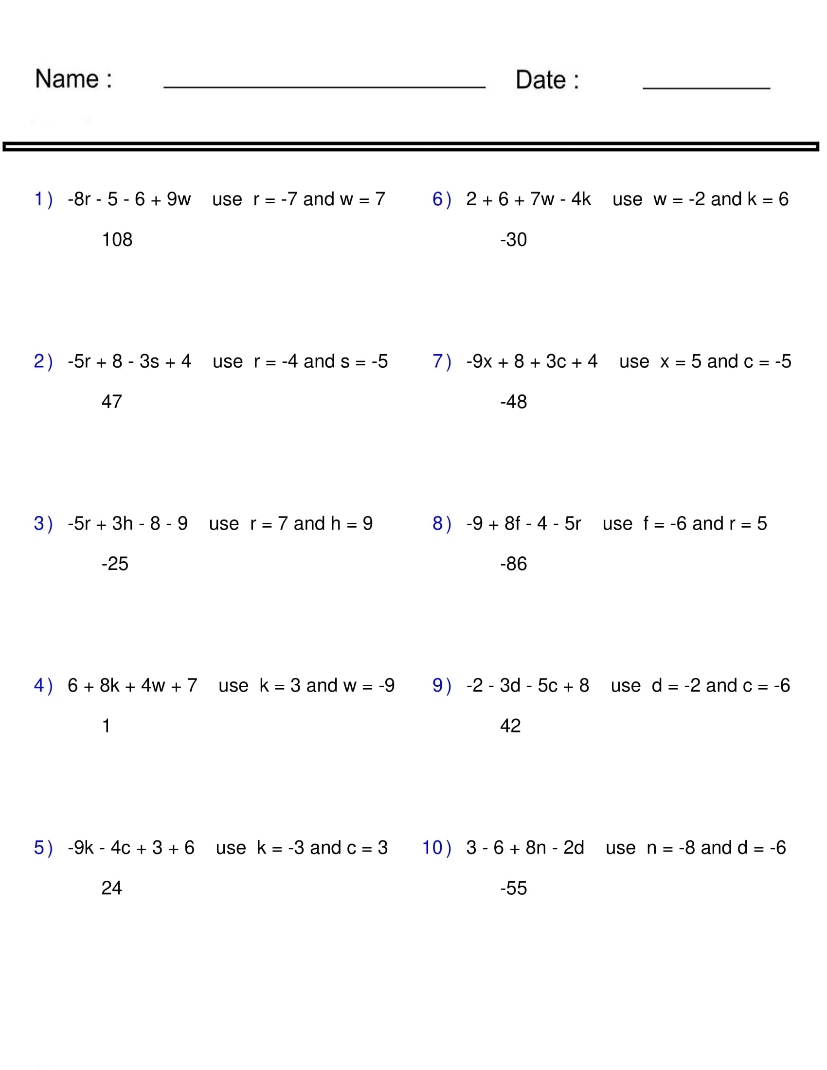 EvaluatE Expressions Algebraic Expressions Pre Algebra Two Variables Made By Teachers EvaluatE Expressions Algebraic Expressions Pre Algebra Two Variables Made By Teachers
