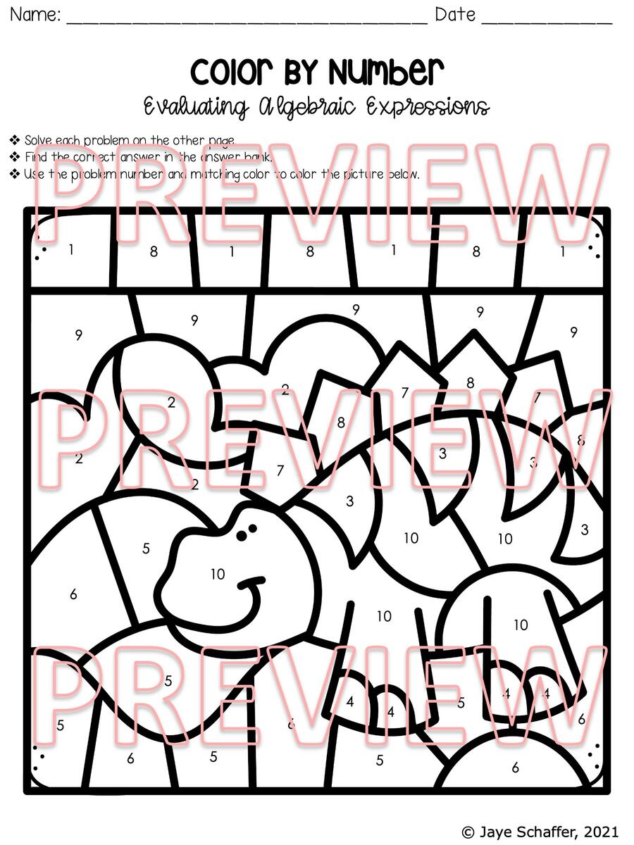 Evaluating Algebraic Expressions Coloring Activity Made By Teachers Evaluating Algebraic Expressions Coloring Activity Made By Teachers