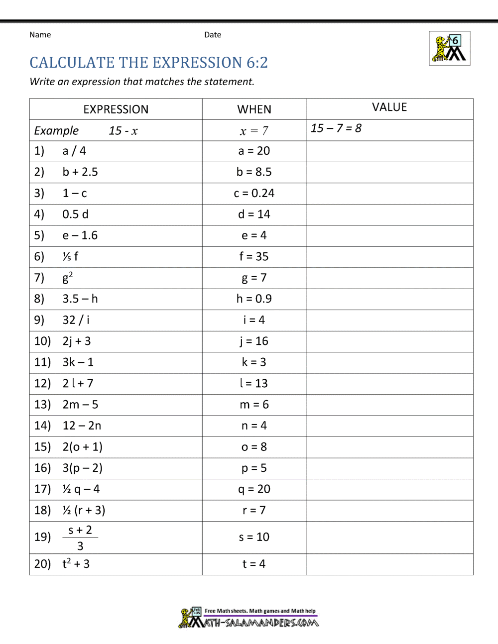 Expressions And Equations 6th Grade Expressions And Equations 6th Grade
