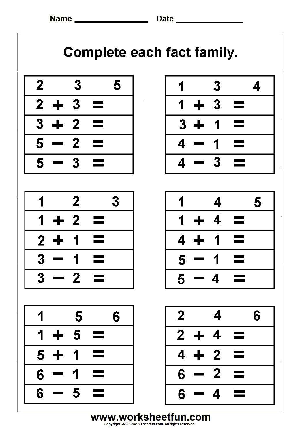 Fact Family Complete Each Fact Family 2 Worksheets FREE Printable Worksheets Worksheetfun