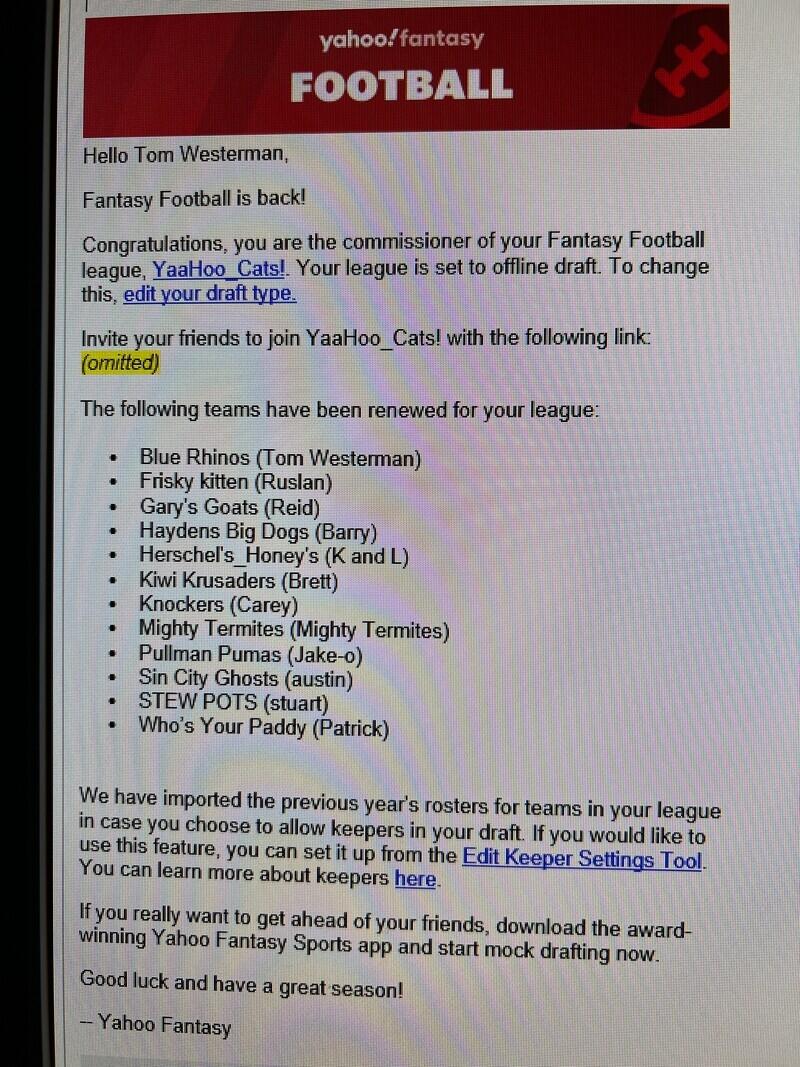 Fantasy Football Commissioner Tools Westerman S Week Nfl Excel Etsy