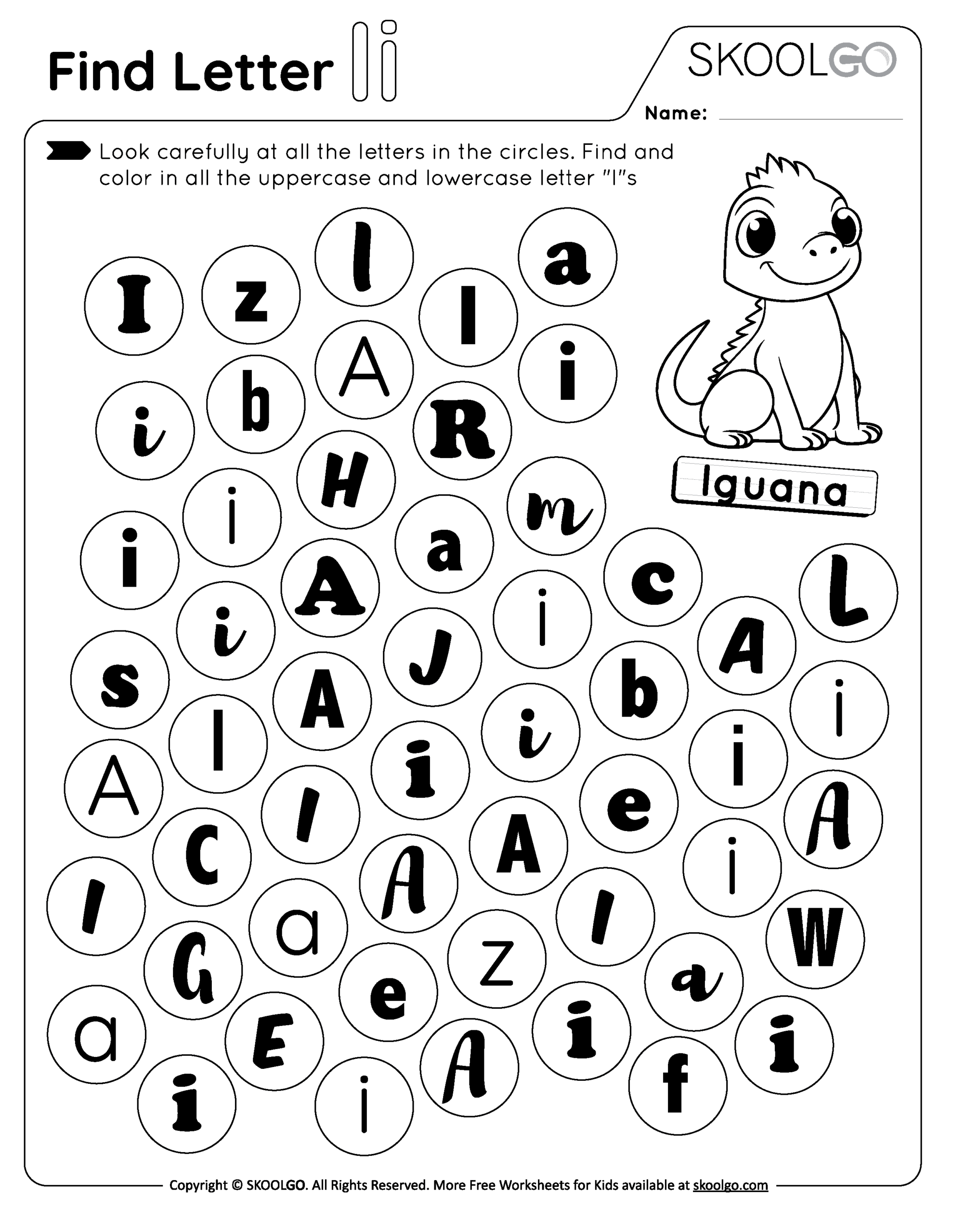 Find Letter I Free Worksheet For Kids SKOOLGO English For Kids Step By Step Letter I Worksheets Flash Cards Coloring Pages