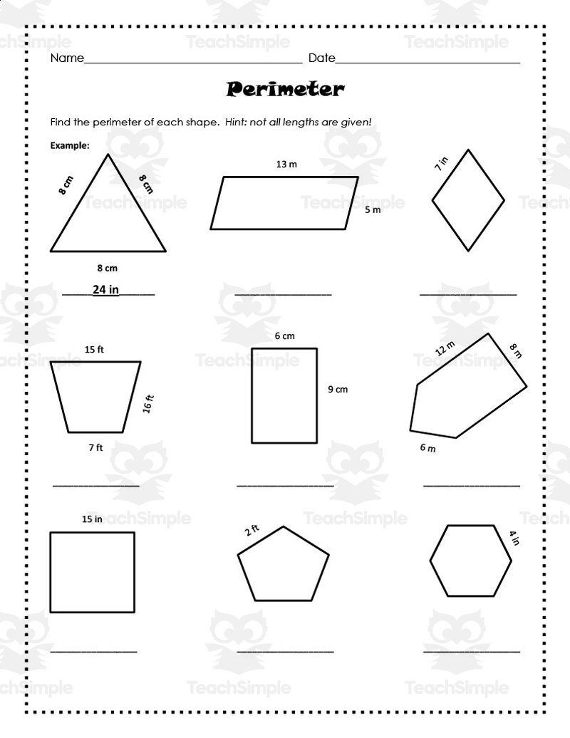 Finding Area And Perimeter Worksheet By Teach Simple Perimeter Of Shapes B PDF Printable Measurement Worksheets Cazoom Math