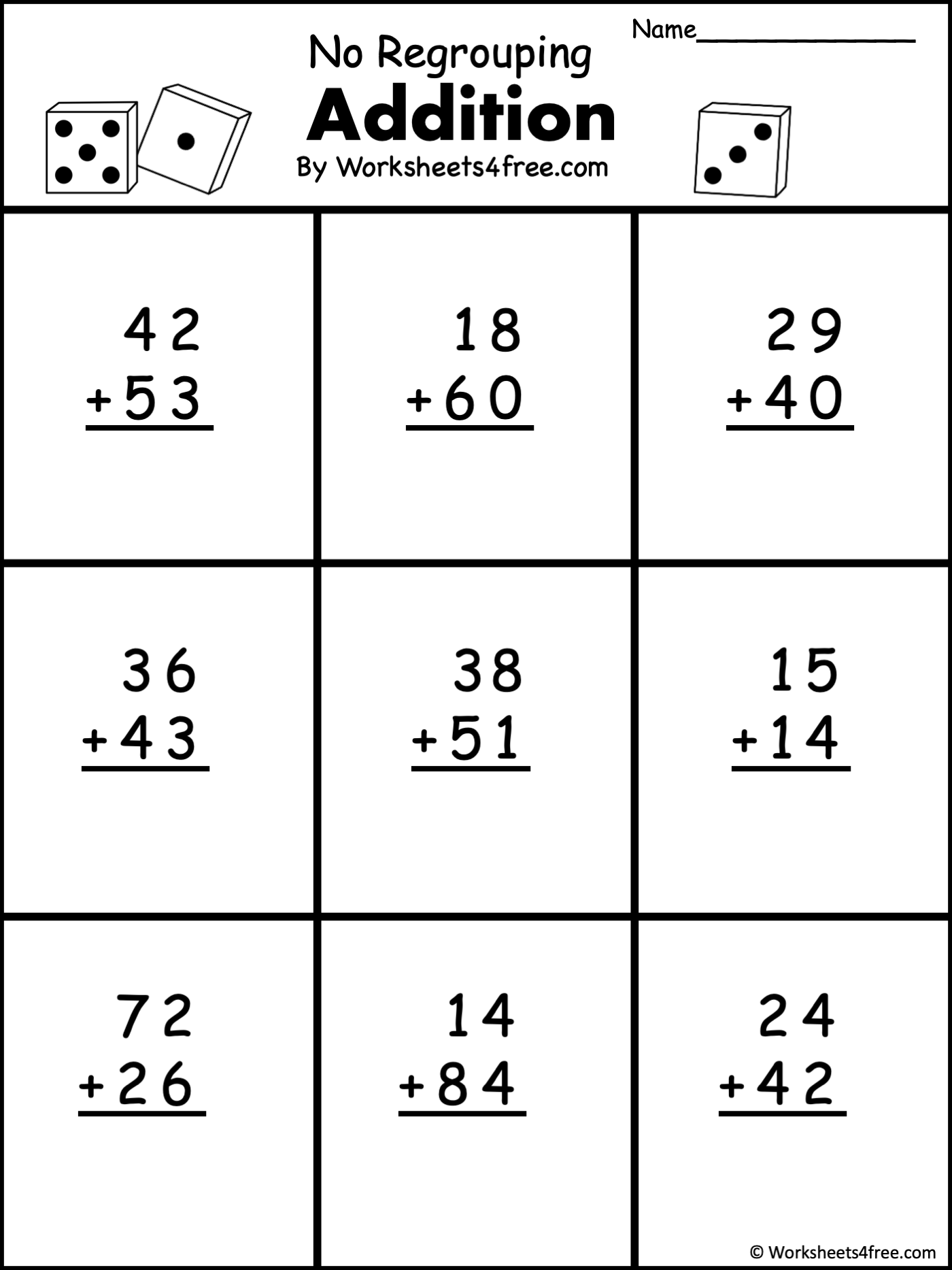 Free 2 Digit Addition Math Worksheet No Regrouping Worksheets4Free Free 2 Digit Addition Math Worksheet No Regrouping Worksheets4Free